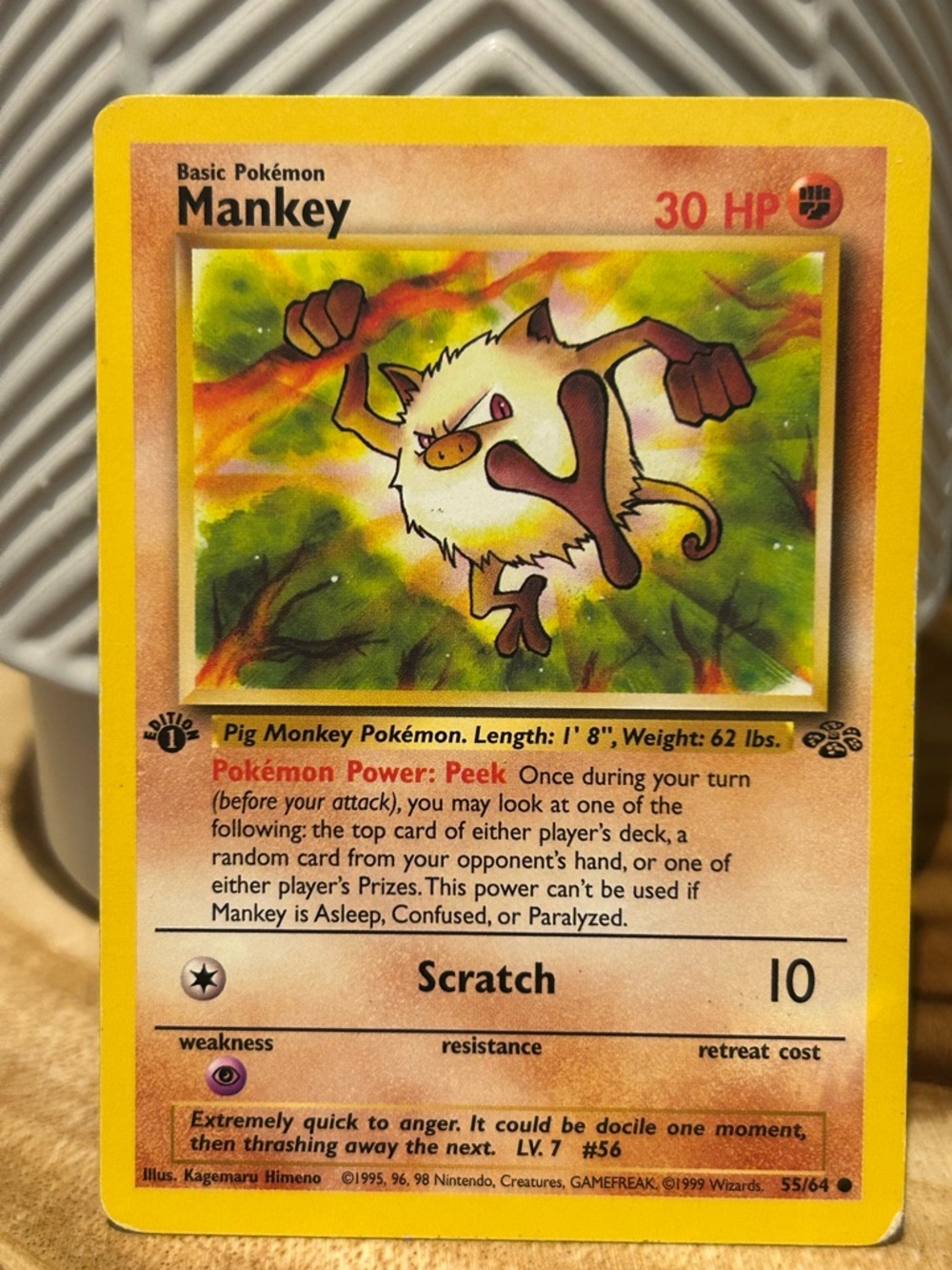 Pokemon Mankey, Vintage Card, 1999, 96, 98, Collectible, 1st edition